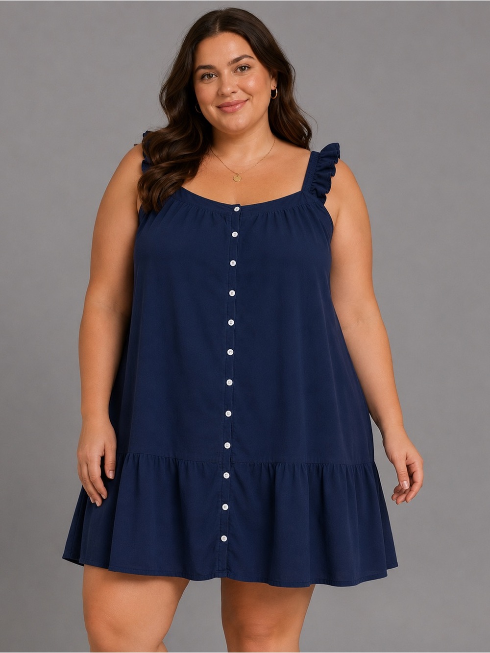 Universal Thread Women’s XL Blue Ruffle Strap Button Front Mini Dress